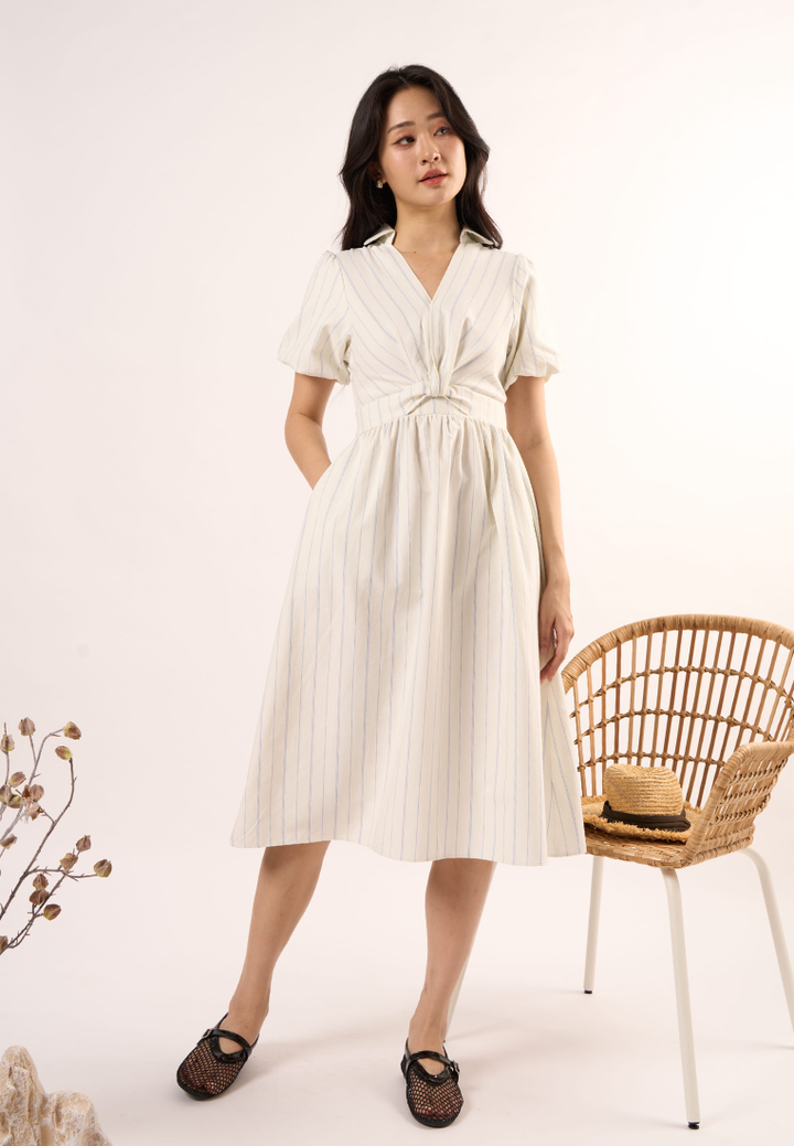 Sylvie Knot Striped Dress(White)
