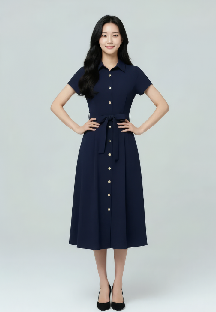 Dewi Collar Button Down Dress(Navy)