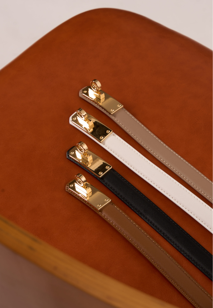 Gold Plaque Buckle Skinny Belt