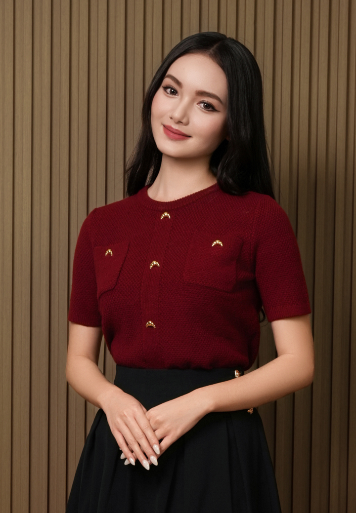 Cressie Textured Knit Top (Maroon)