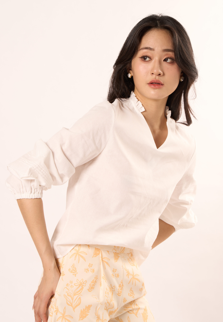 Cleo Puff Sleeve Blouse (White)