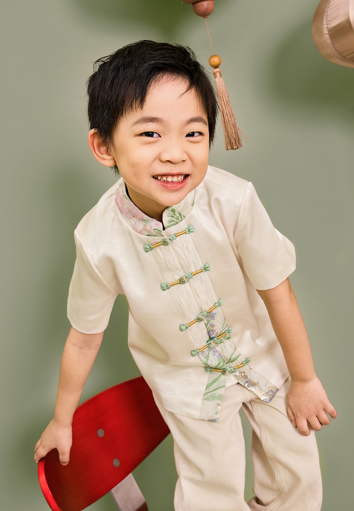 An Le Blooming Garden Boy Samfu Top (Green)