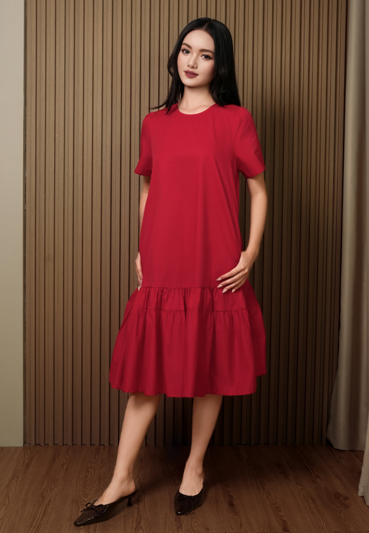 Herminia Ruffle Hem Dress (Pink)