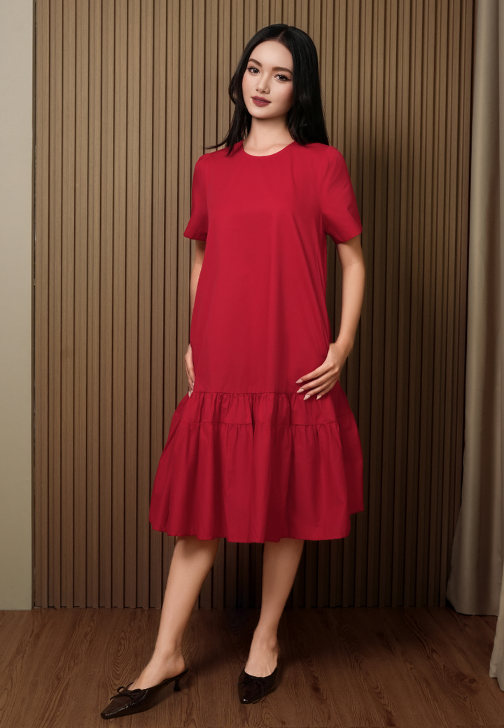 Herminia Ruffle Hem Dress (Pink)