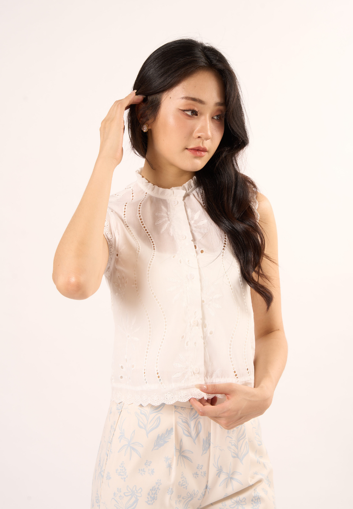 Talia Textured Sleeveless Top (White)