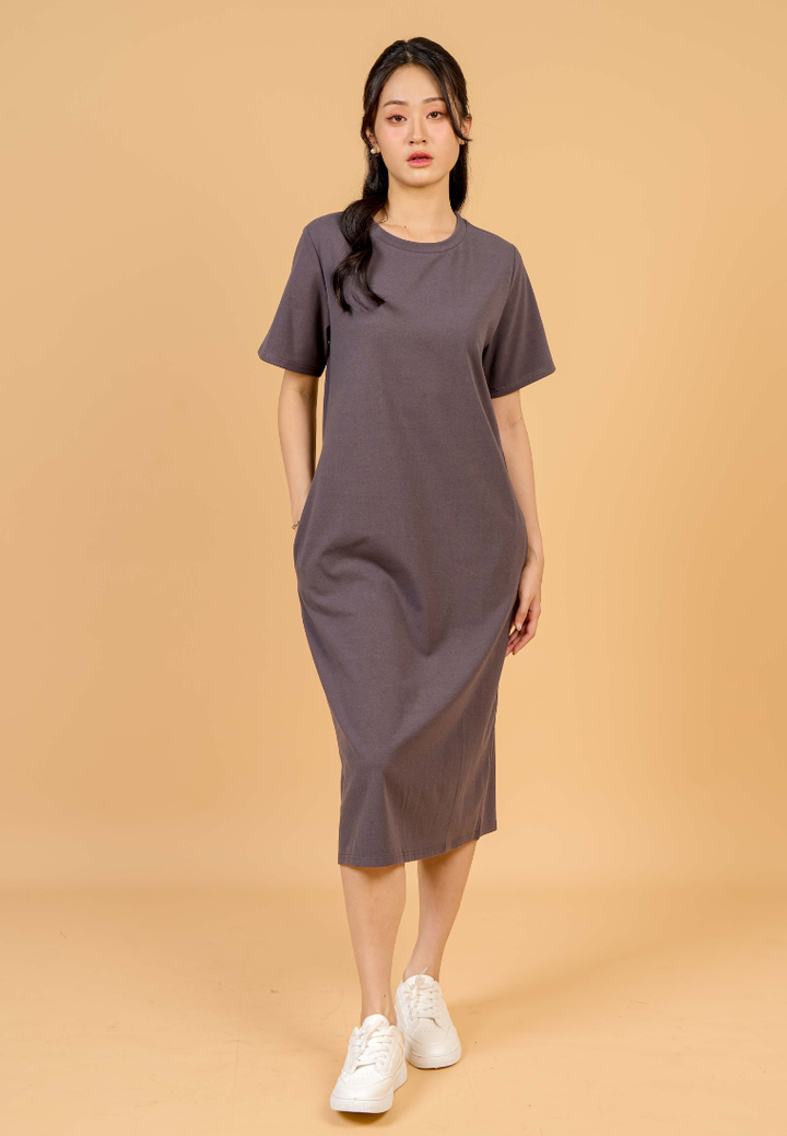 Aura Round Neck T-shirt Dress(Grey)