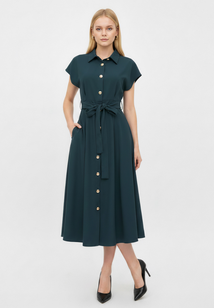 Dewi Collar Button Down Dress (Emerald Green)