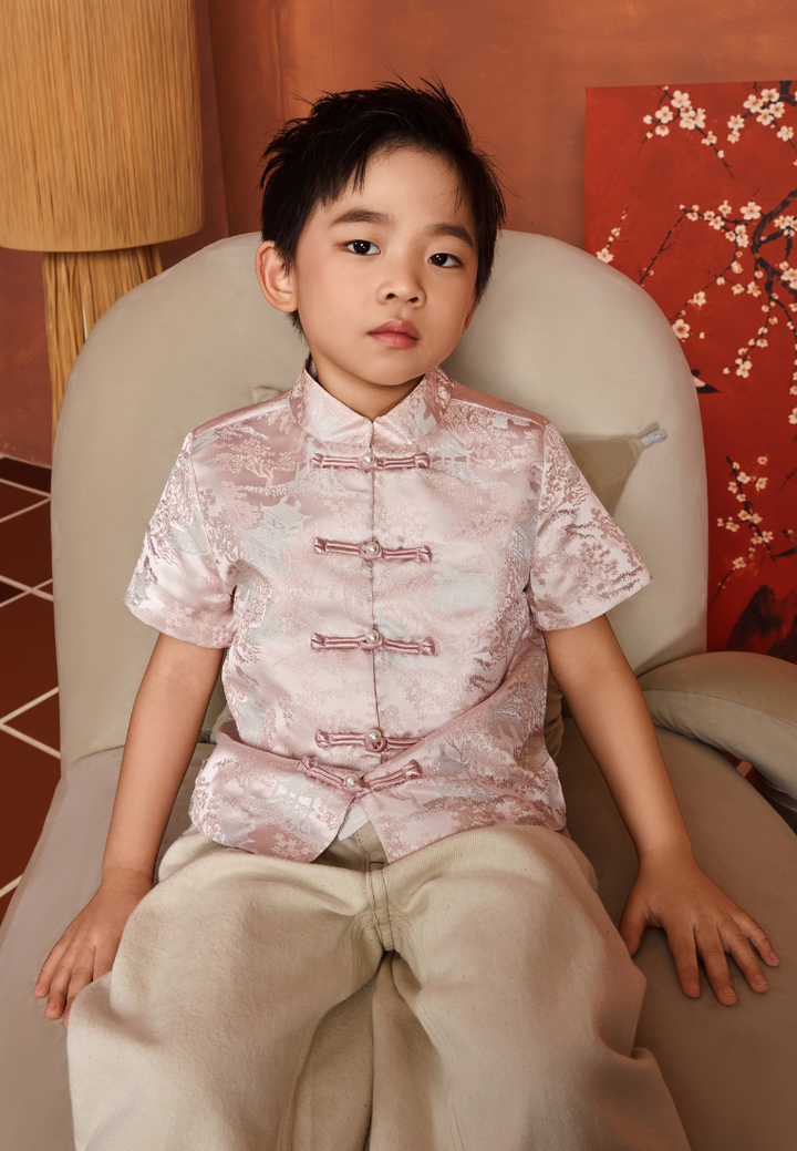 Huan Le Spring Courtyard Jacquard Boy Samfu Top (Pink)