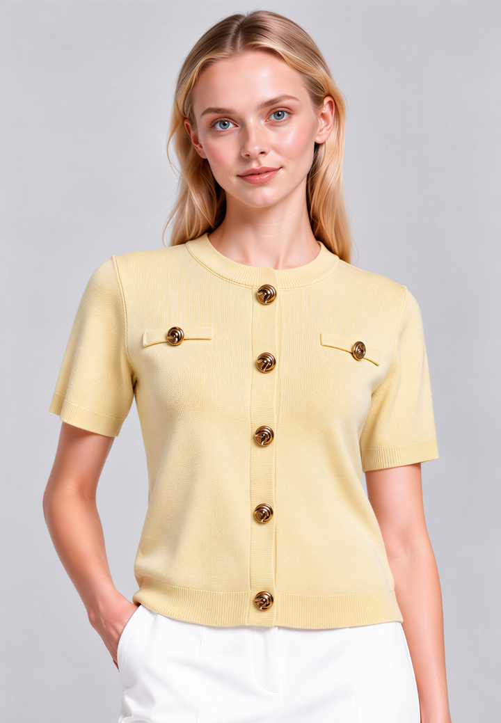Jessie Knit Top With Gold Buttons (Yellow)