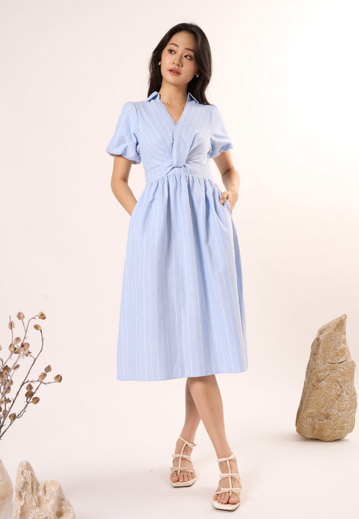 Sylvie Knot Striped Dress(Blue)