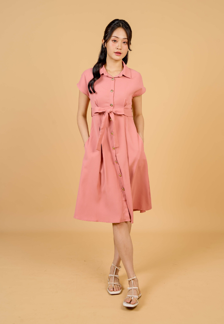 Dewi Collar Button Down Dress(Pink)