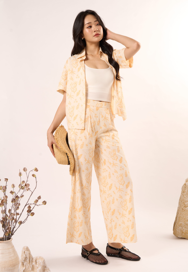 Nina Floral Print Shirt Top (Yellow)
