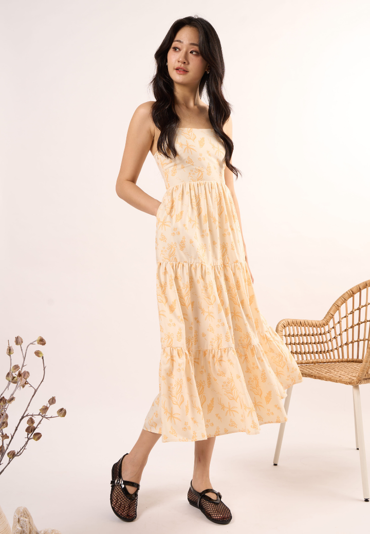 Nerina Floral Print Sleeveless Dress (Yellow)