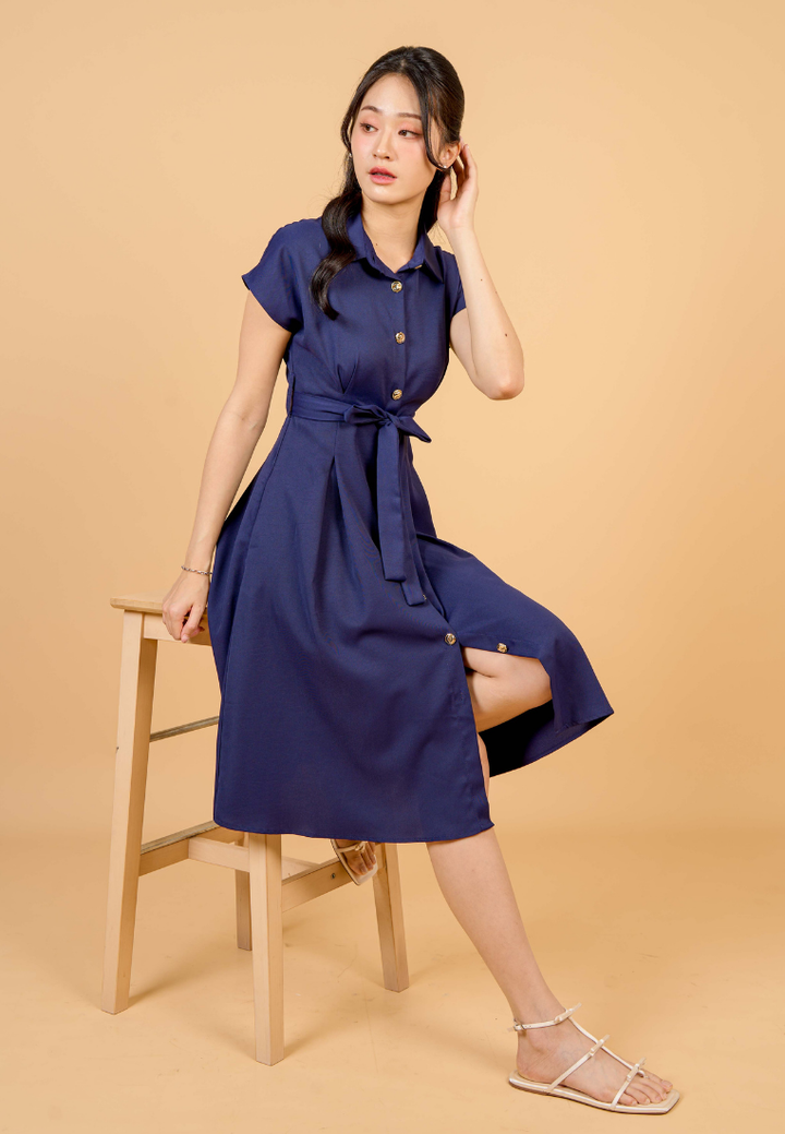 Dewi Collar Button Down Dress(Navy)