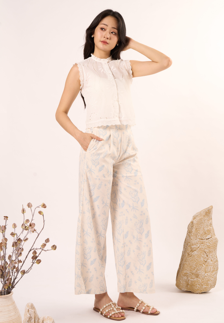 Nola Floral Print Wide Leg Pants (Blue)
