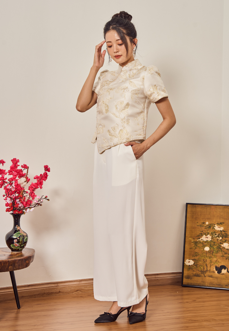 Feng Yi 凤仪 Asymmetrical Cheongsam Top (Yellow)