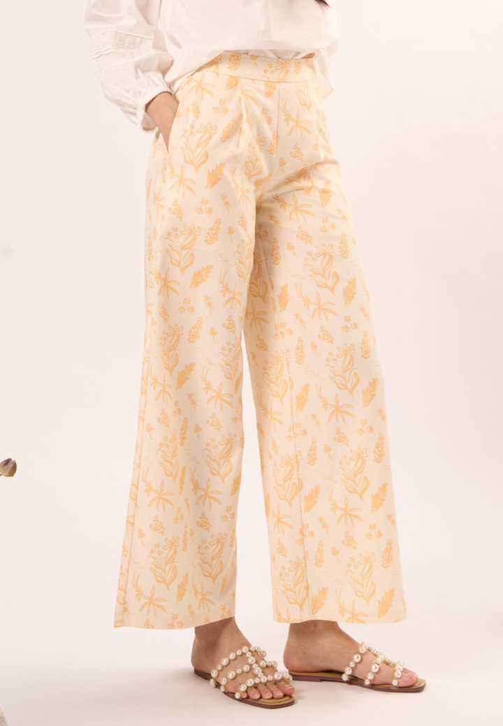 Nola Floral Print Wide Leg Pants (Yellow)