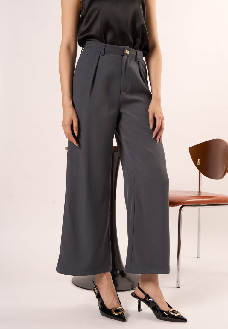 Eleanor Gold Button Wide Leg Pant (Grey)