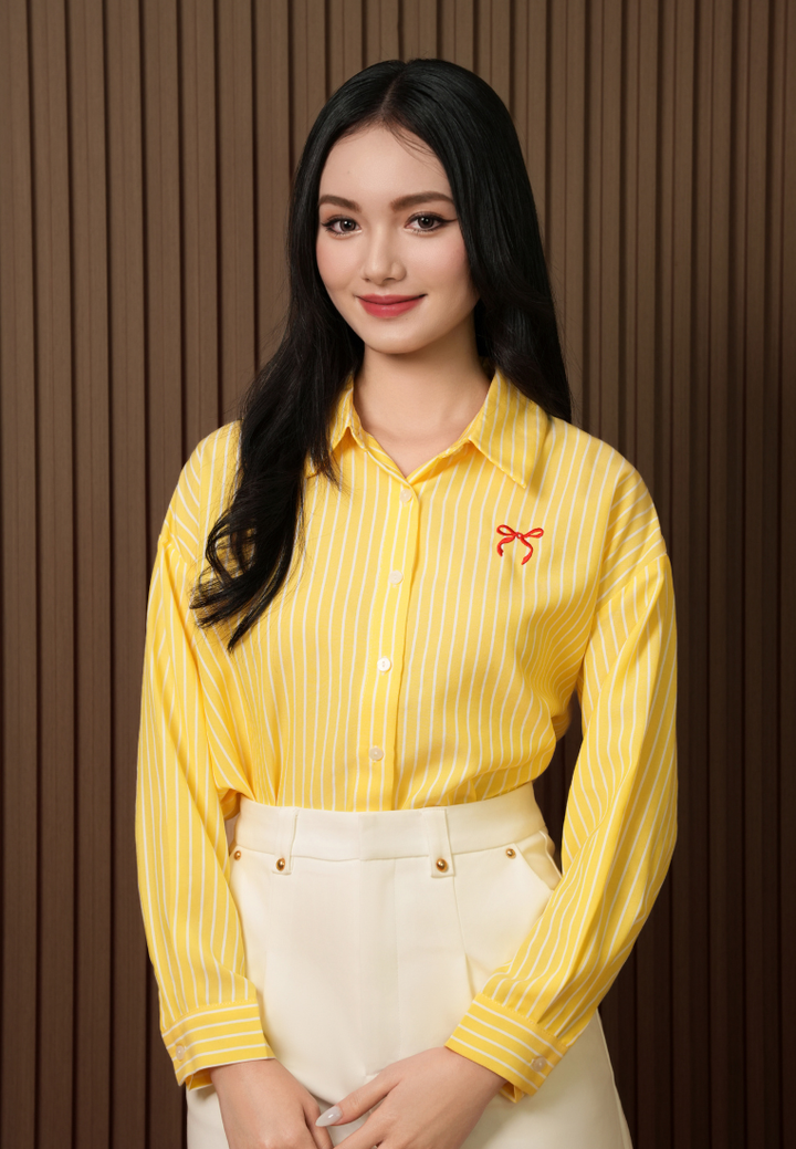 Victoria Striped Ribbon Shirt (Yellow)