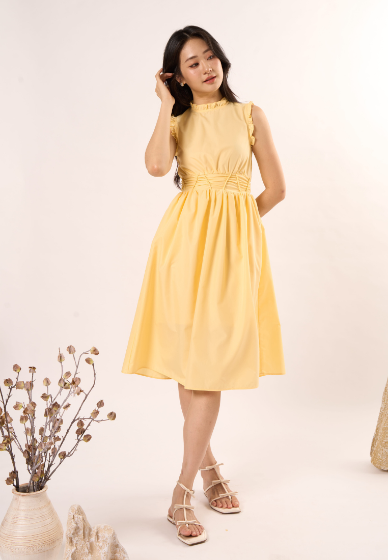 Love Knot Label | Celine With Ruffle Touch Dress Yellow) Love Knot Label | Celine With Ruffle Touch Dress Yellow)