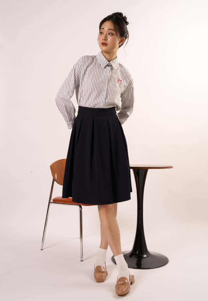 Victoria Striped Ribbon Shirt (White)