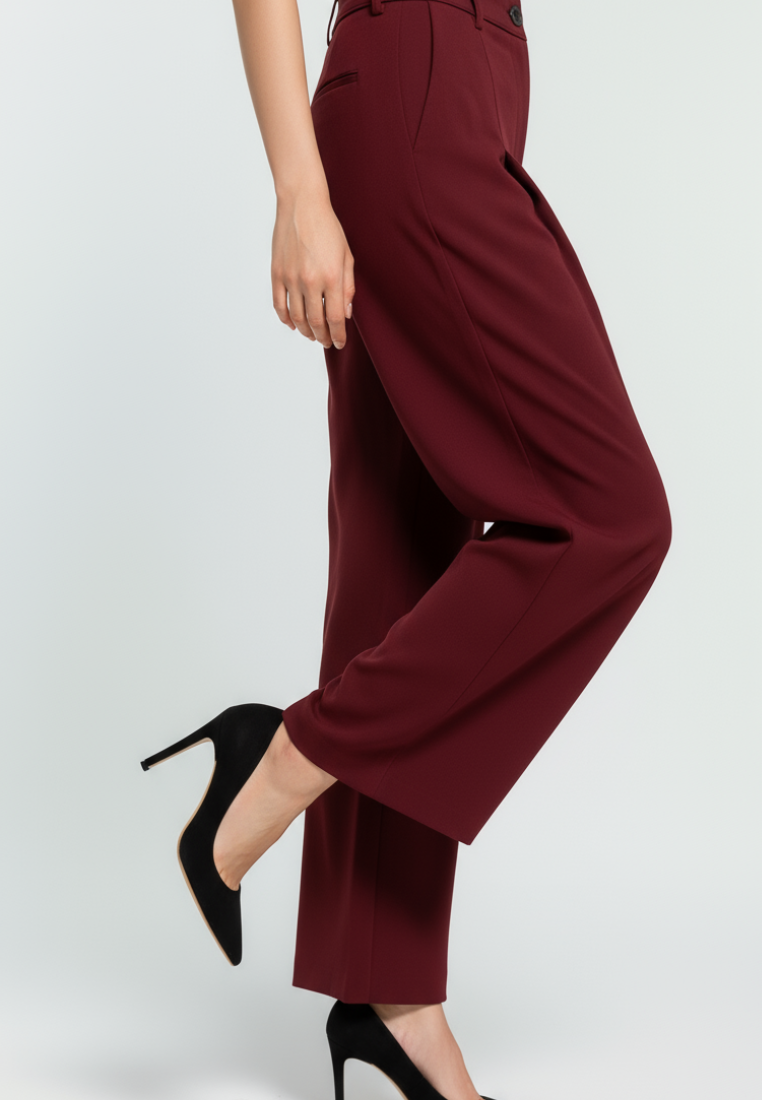 Eika Front Pleats Plaid High Waisted Wide Leg Pants (Purple)
