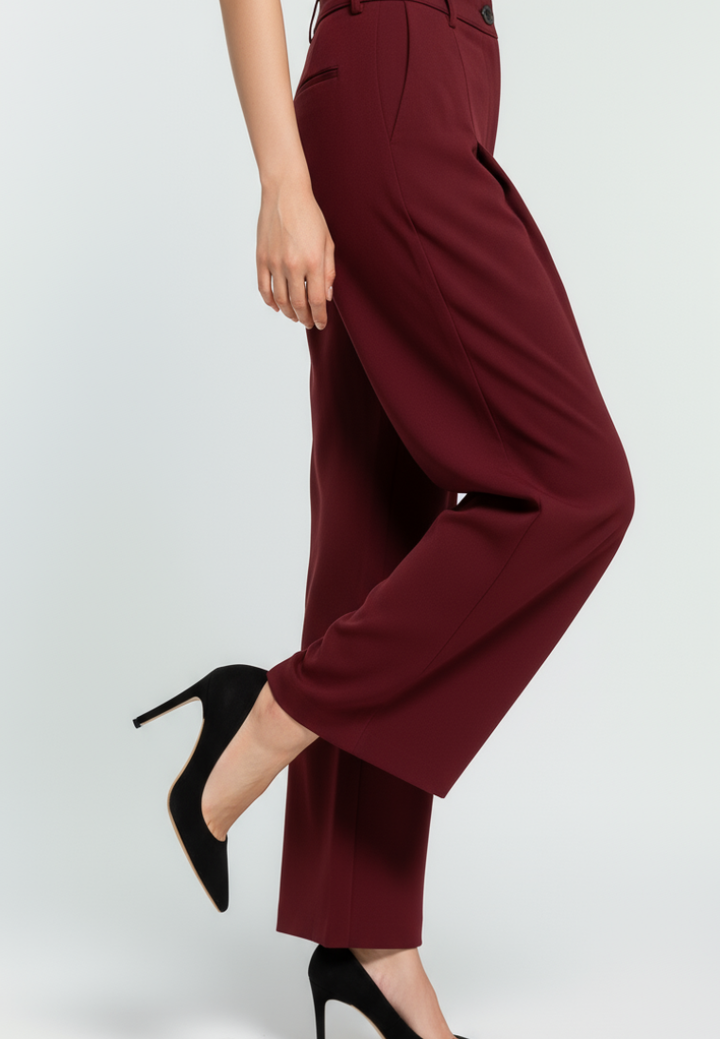 Eika Front Pleats Plaid High Waisted Wide Leg Pants (Purple)