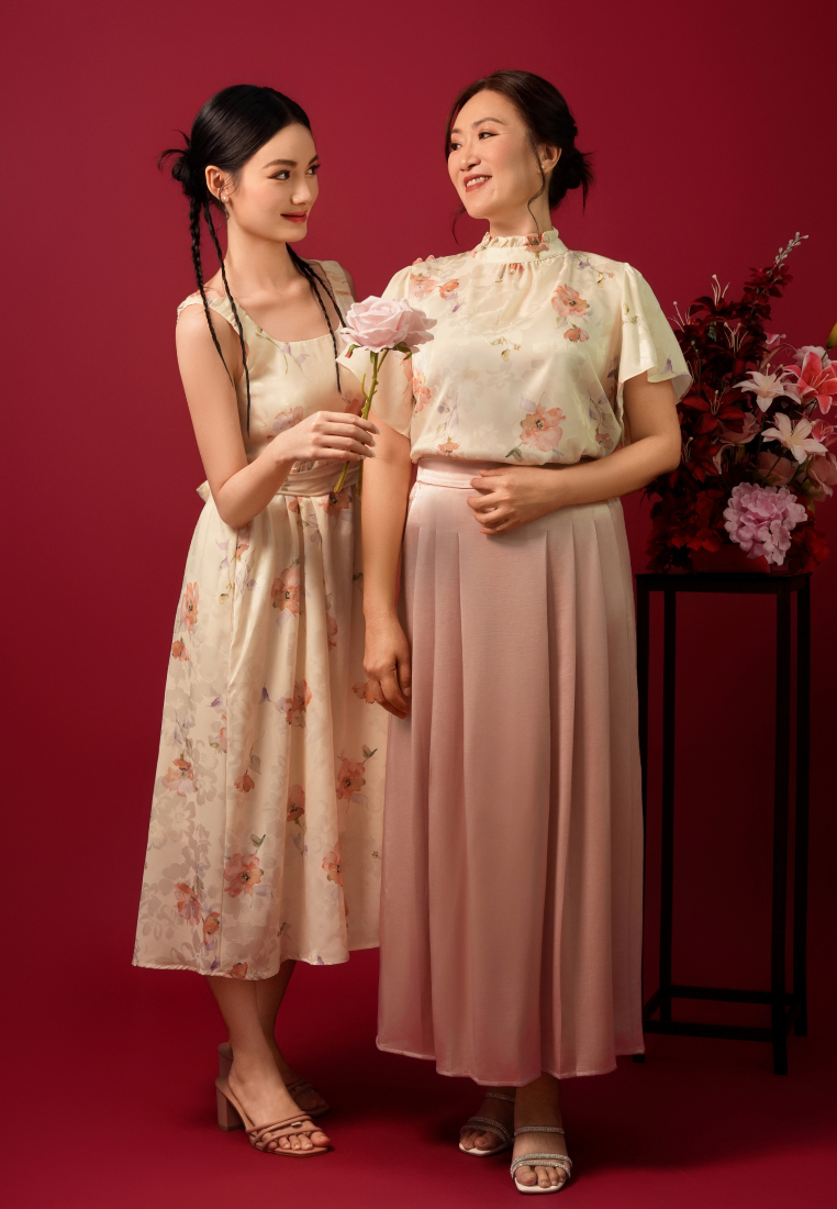 Violetta Ruffle High Neck Silky Floral Top (Yellow)