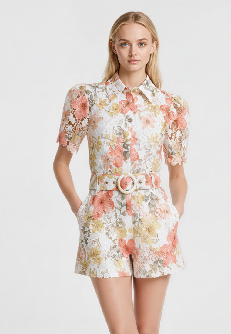 Bianca Floral Lace High Waisted Shorts (Pink)