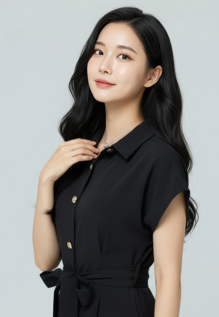 Dewi Collar Button Down Dress (Black)