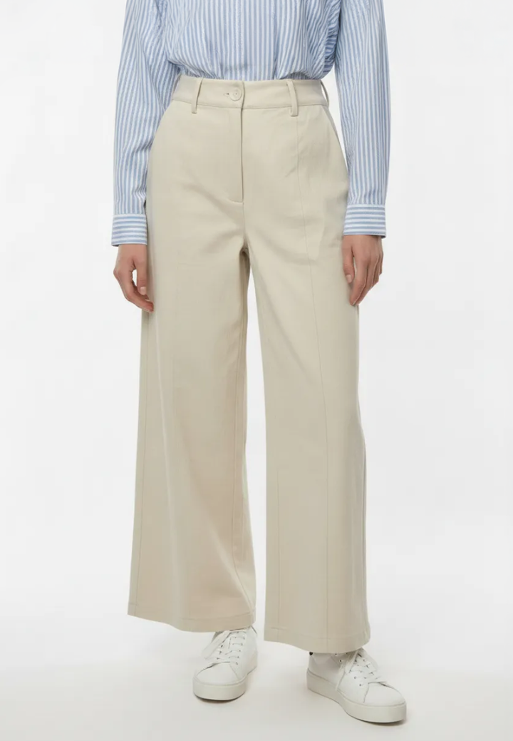 Sarah High Waisted Wide Leg Tailored Pants (Beige)