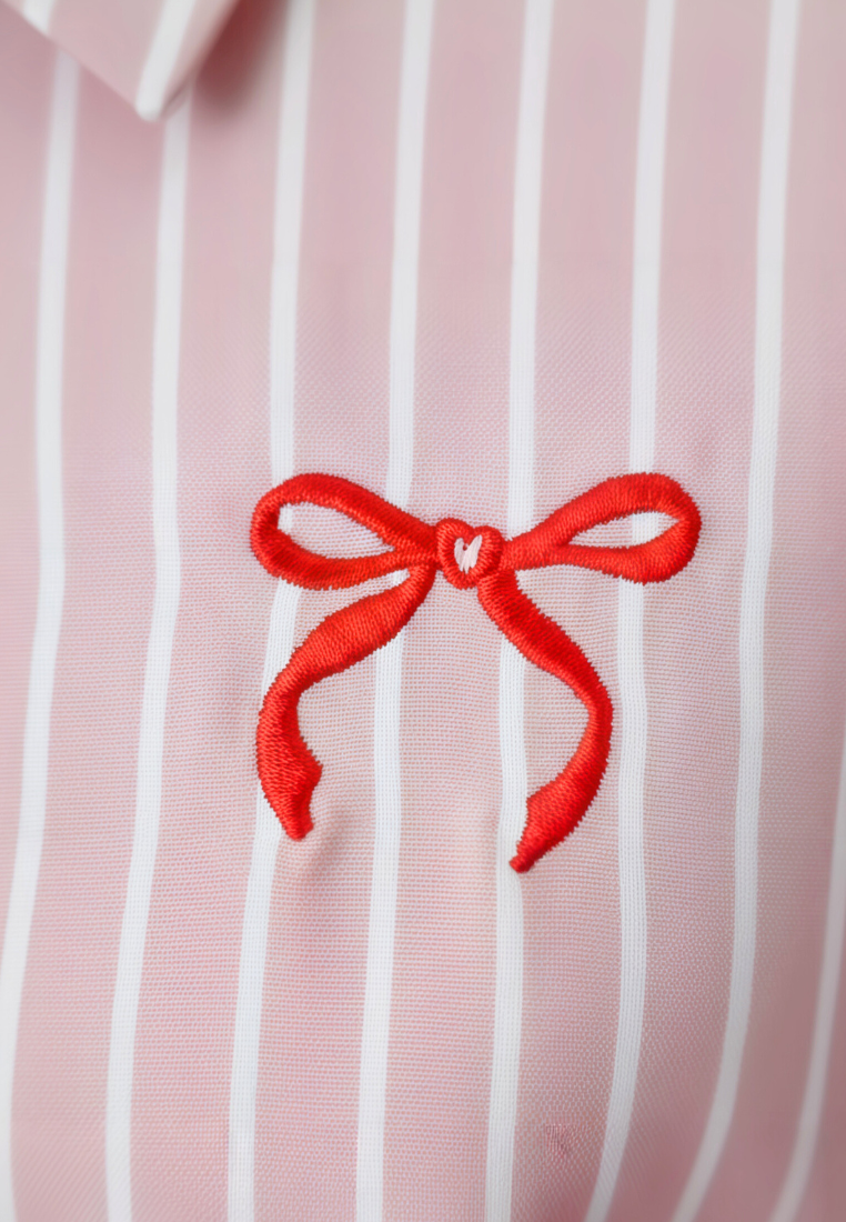 Victoria Striped Ribbon Shirt (Pink)