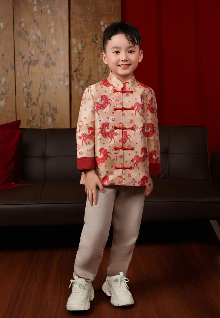 Little Jun Imperial Horse Jacquard Boy Samfu Top (Red)