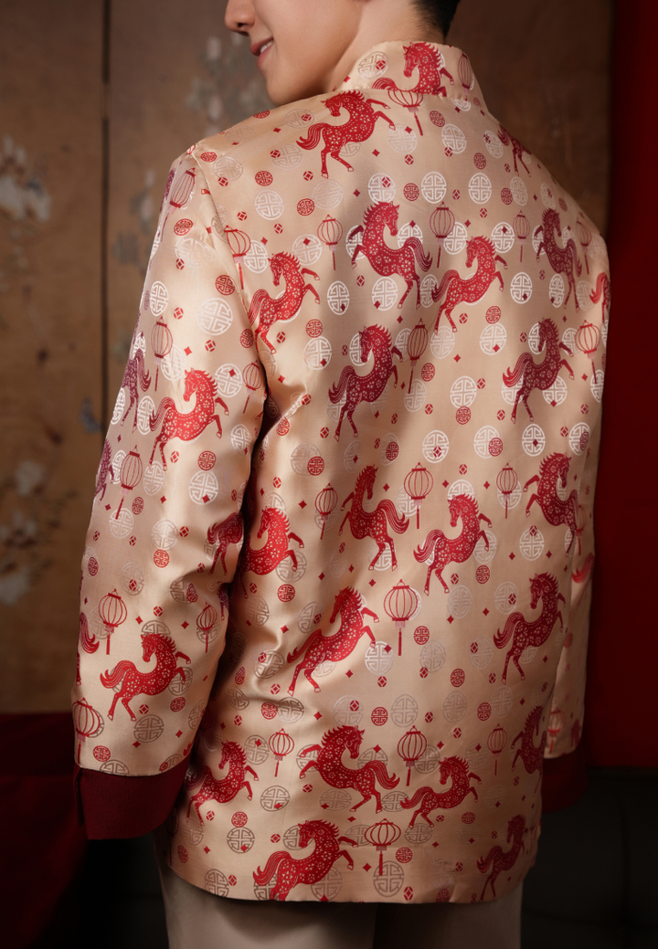 Jun Men’s Imperial Horse Jacquard Samfu Top (Red)