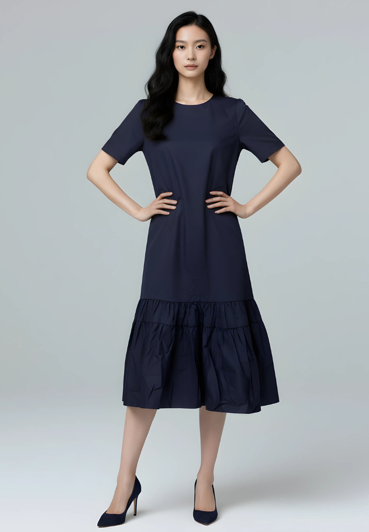 Herminia Ruffle Hem Dress (Navy)