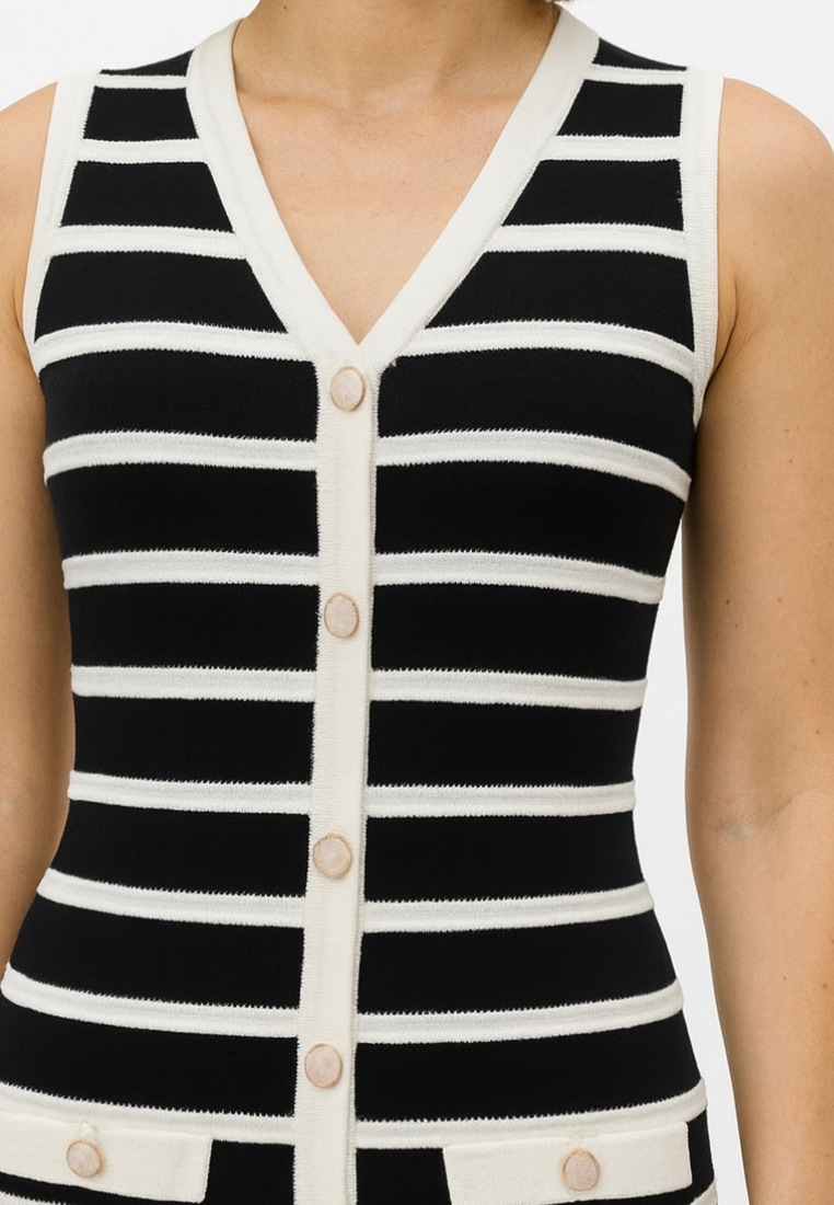 Nolly Knitted Stripe Faux Button Dress (Black)