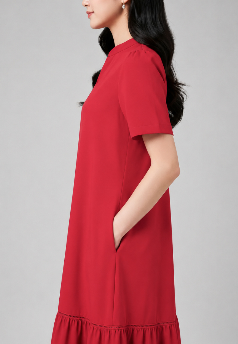 Adelina Ruffle Hem Midi Dress (Pink)