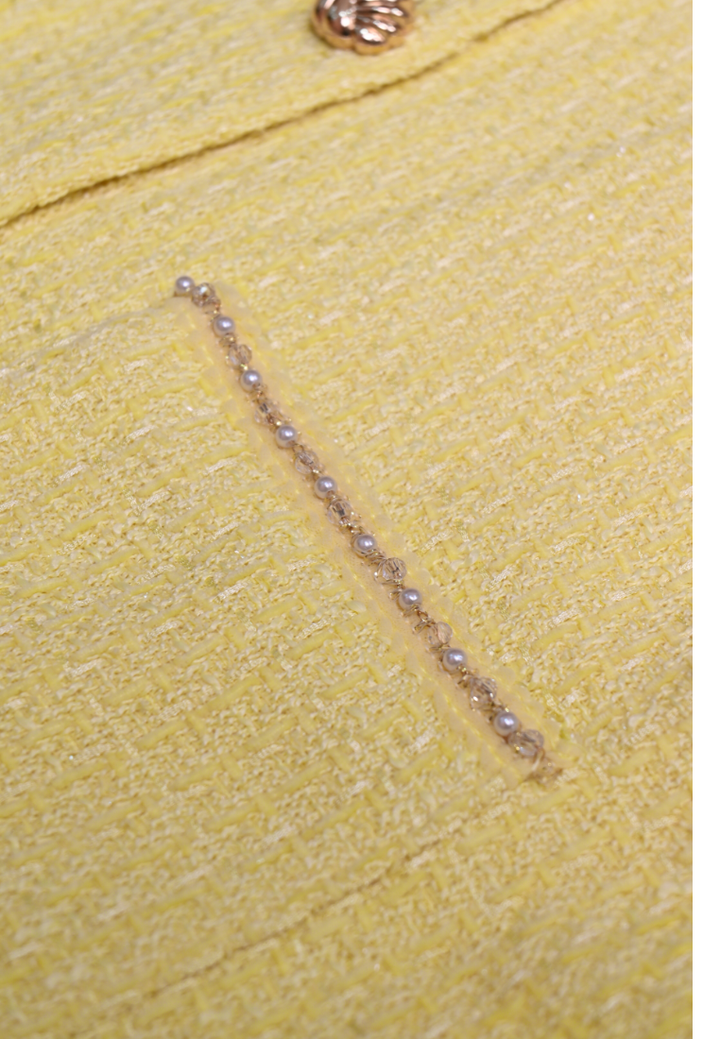 Élise Gold Button Short Sleeve Tweed Top (Yellow)