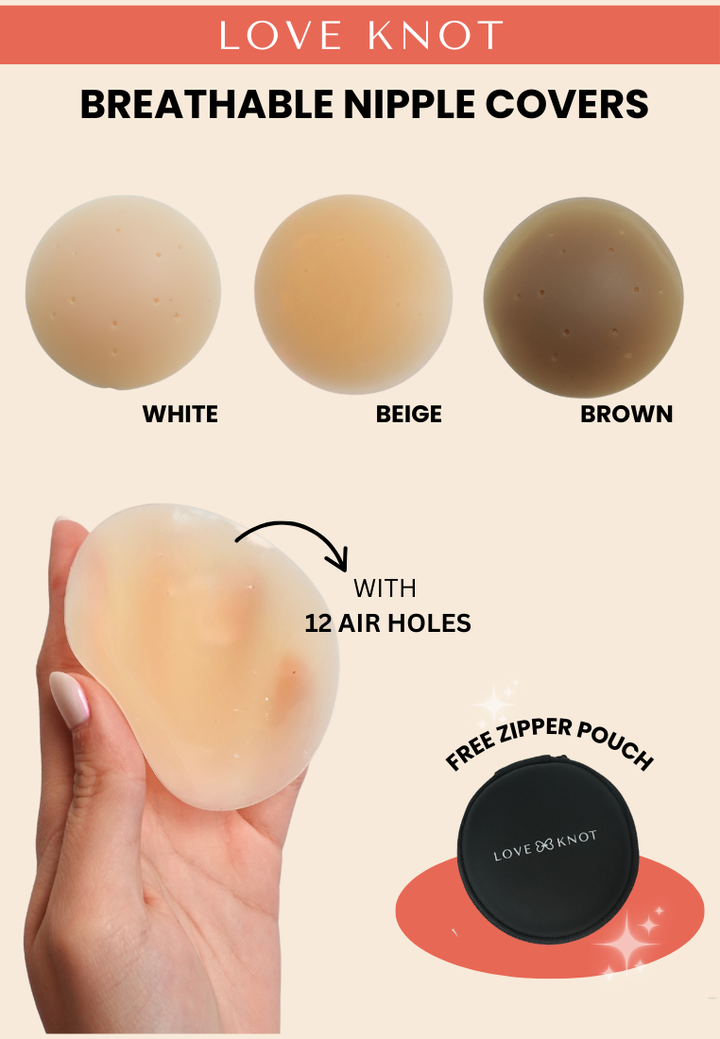 Perforated 8cm Reusable Adhesive Skin Friendly Breathable Sticker Bra Invisible Solid Silicone Nipple Patch Cover (Beige)