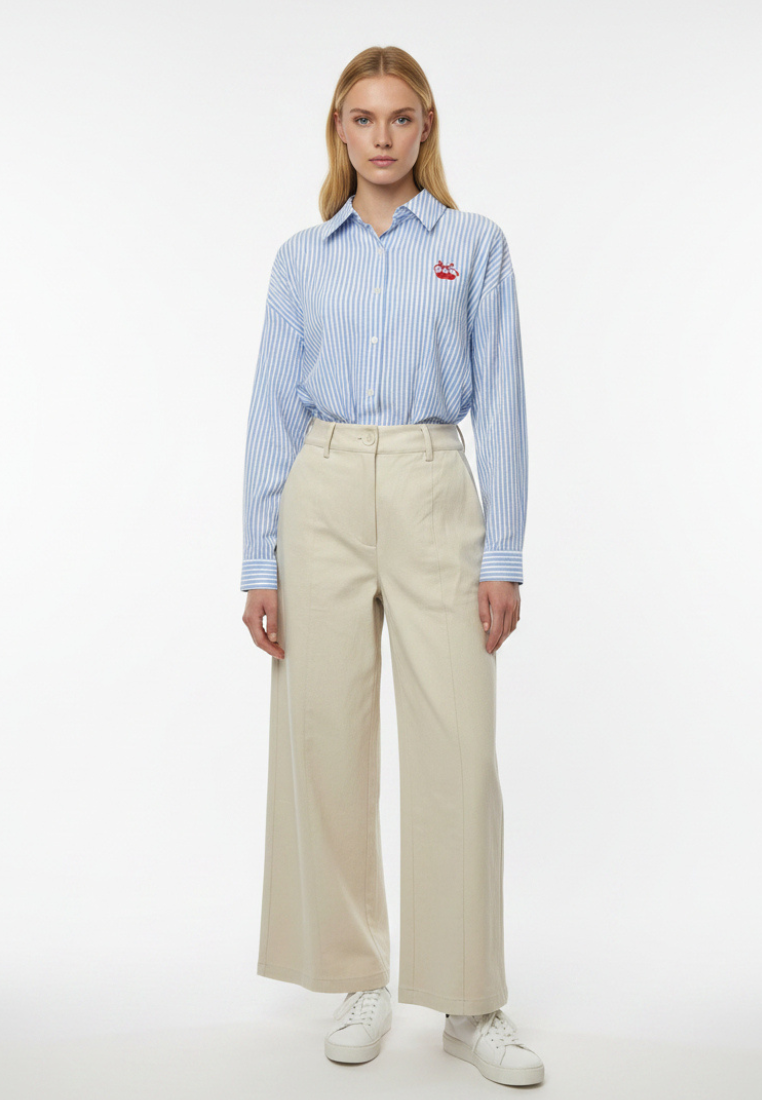 Catherine Striped Cherry Ribbon Shirt (Blue)