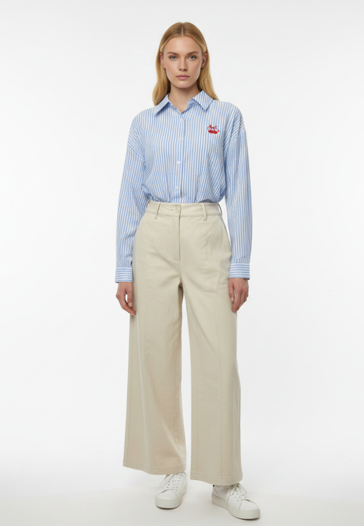 Catherine Striped Cherry Ribbon Shirt (Blue)