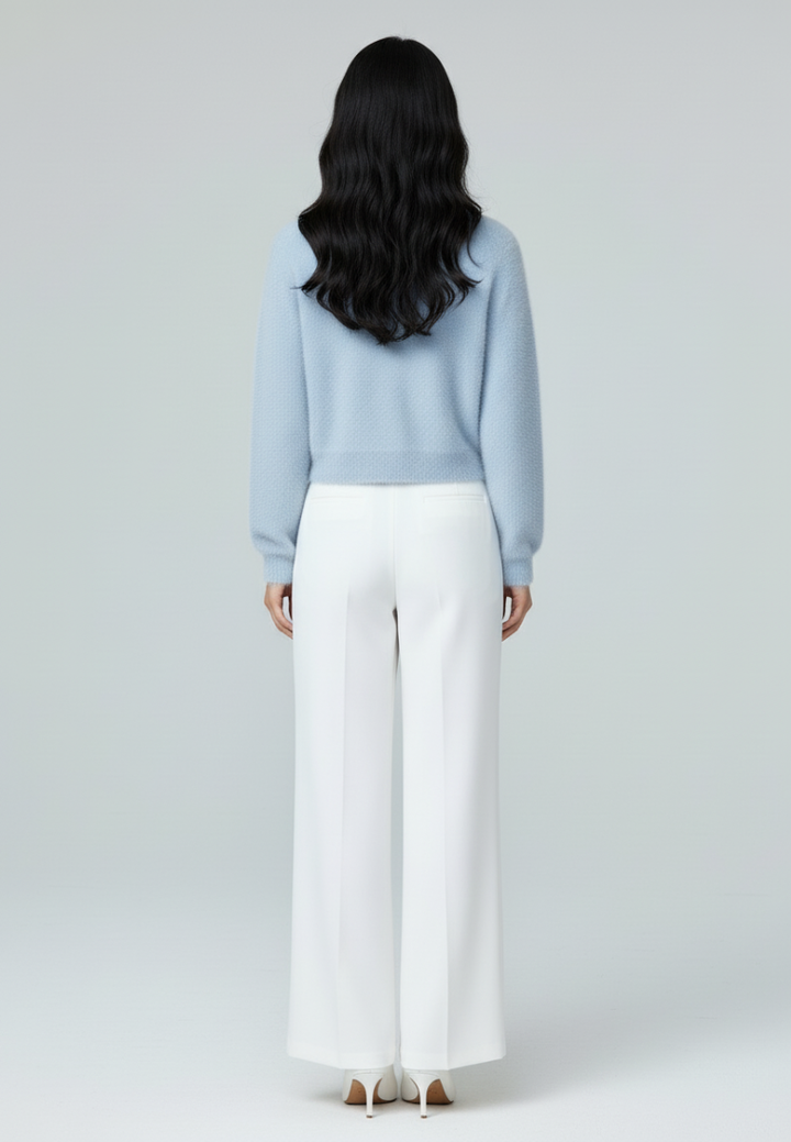 Delora Fuzzy Cardigan With Heart Pearl Buttons (Blue)