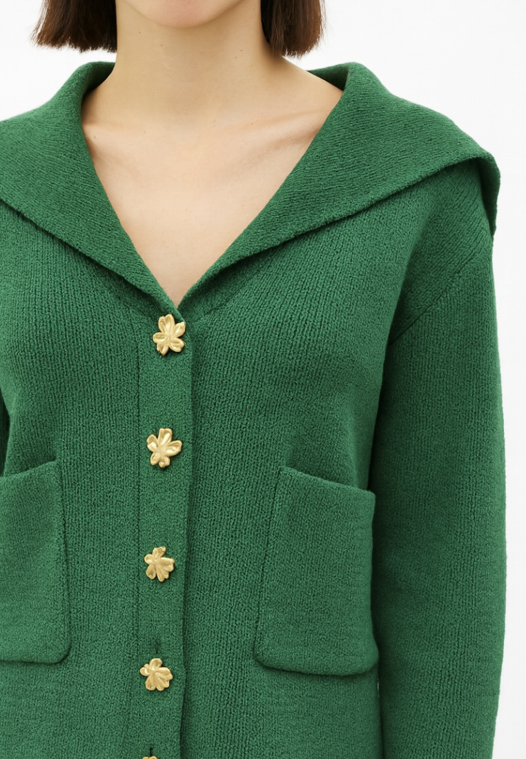 Hudson Textured Knit Hooded Cardigan (Green)