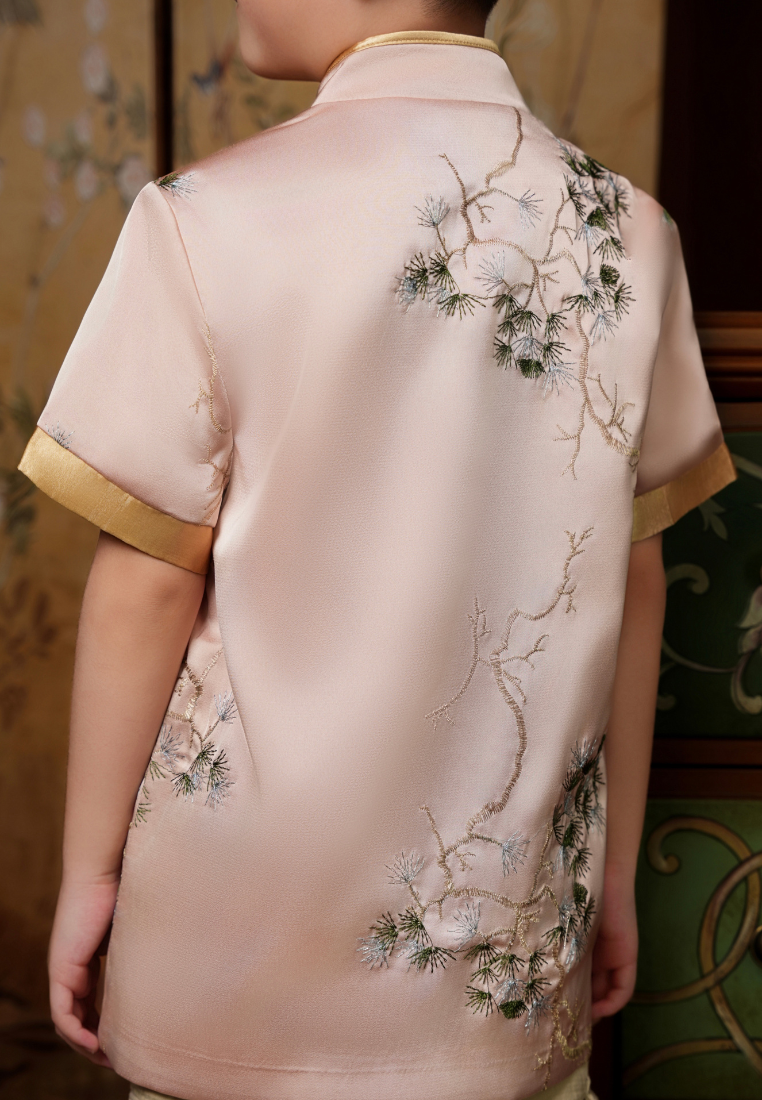 Little Jing Bonsai Embroidery Boy Samfu Top (Pink)