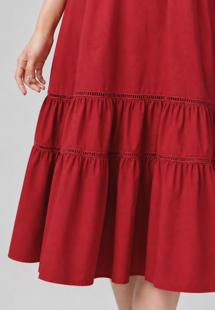 Adelina Ruffle Hem Midi Dress (Pink)