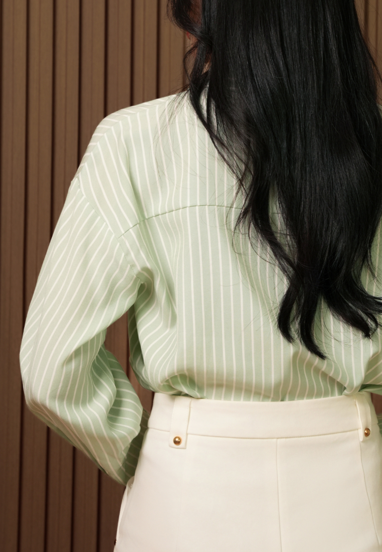 Victoria Striped Ribbon Shirt (Green)
