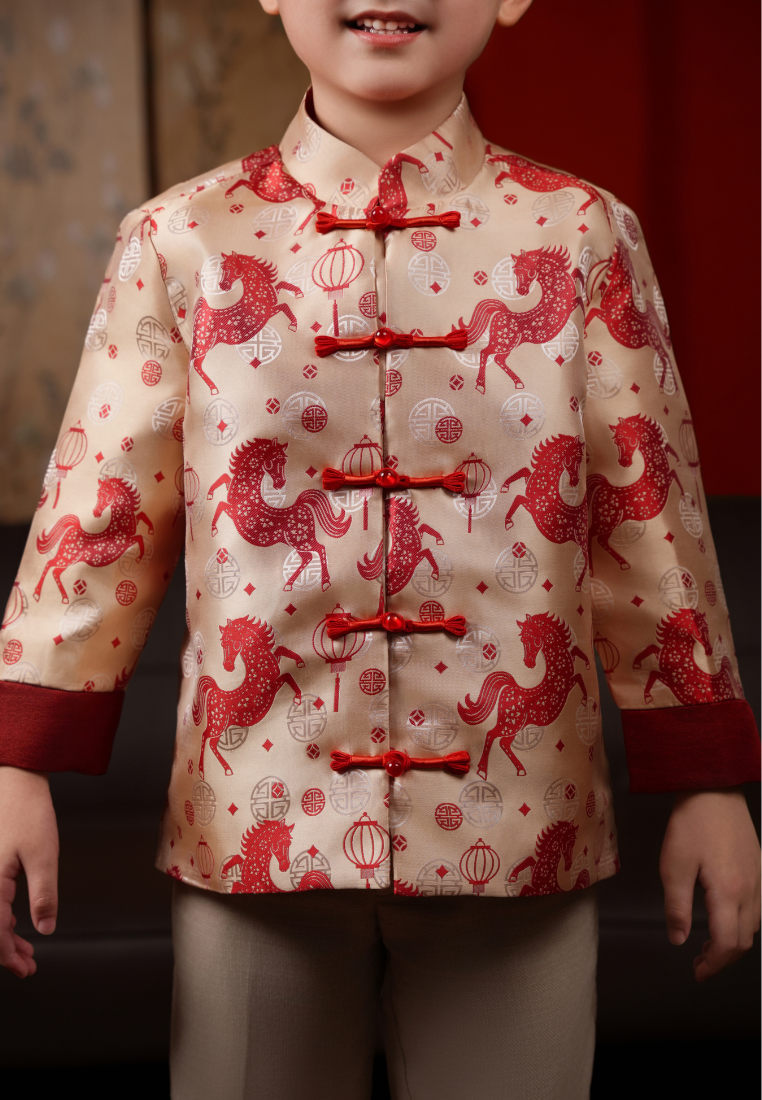 Little Jun Imperial Horse Jacquard Boy Samfu Top (Red)