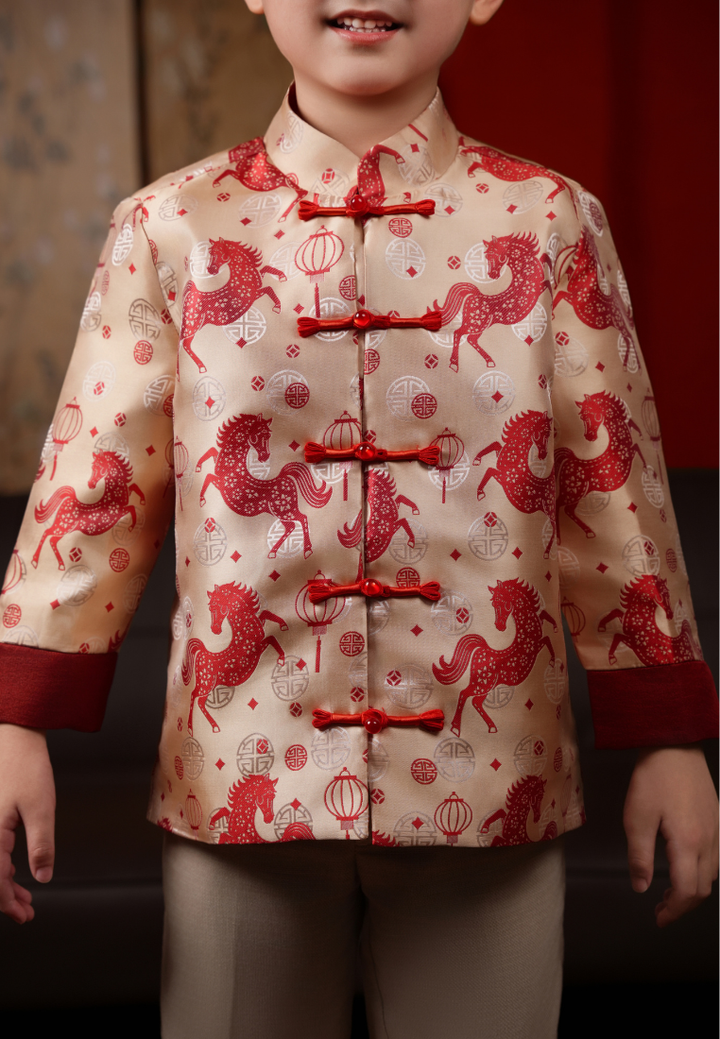 Little Jun Imperial Horse Jacquard Boy Samfu Top (Red)