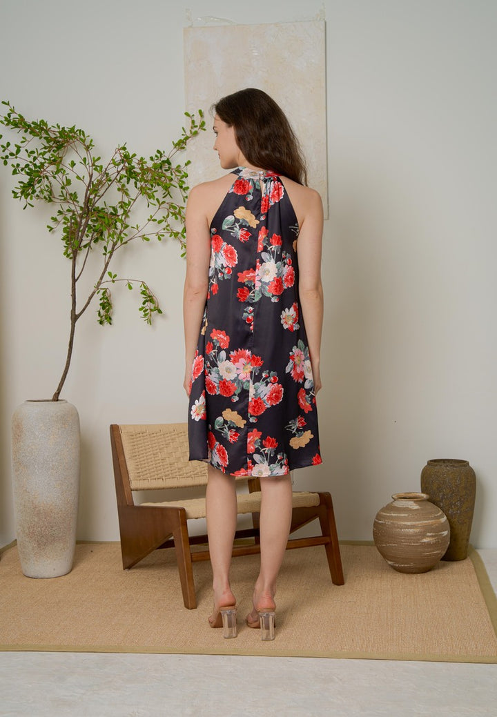 Sweetheart Halter Neckline Floral Dress