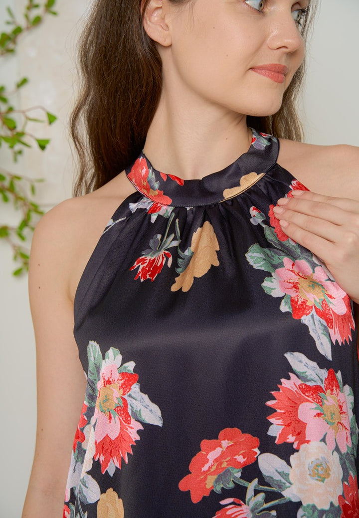 Sweetheart Halter Neckline Floral Dress